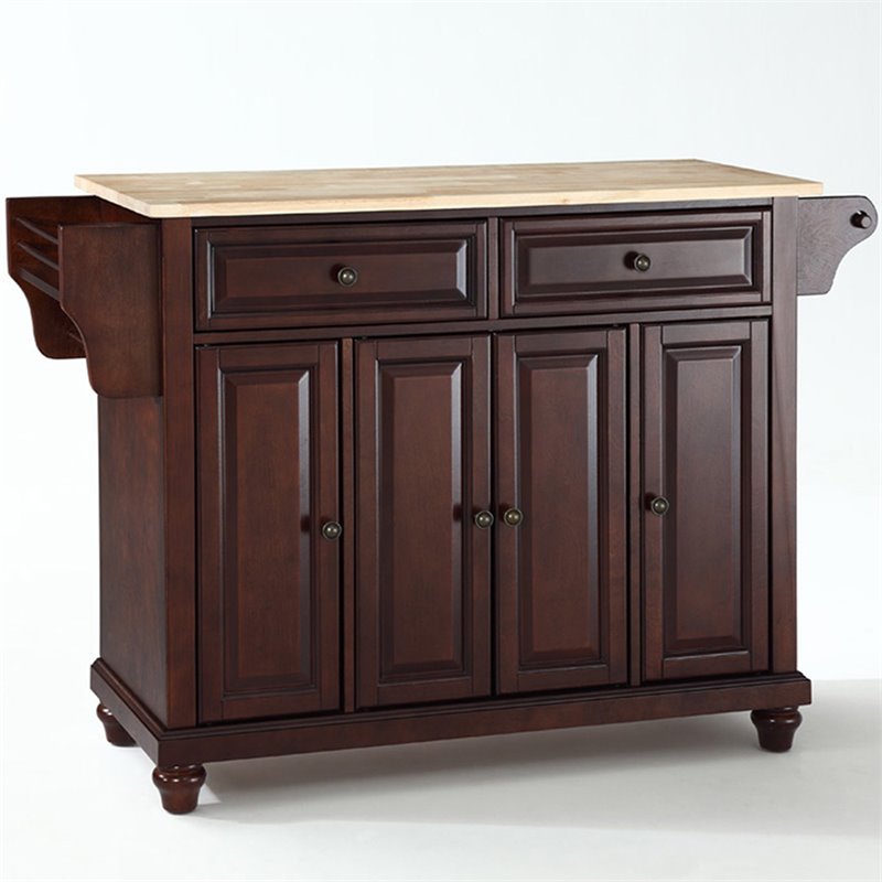 Crosley Furniture Cambridge Natural Wood Top Kitchen Island in Mahogany
