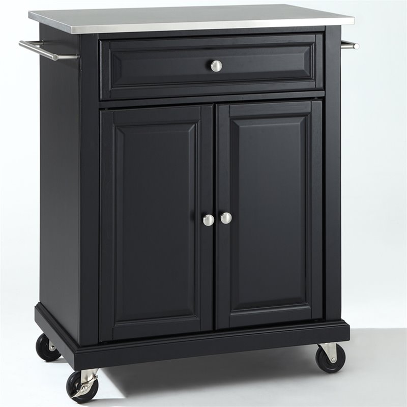 Crosley Furniture Wood Portable Kitchen Cart in Black & Silver