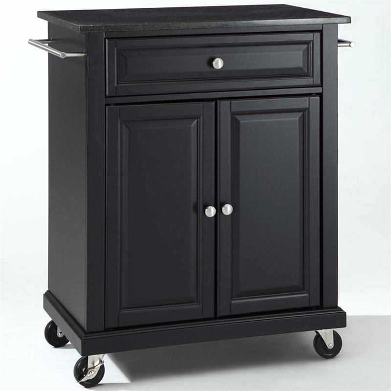 Crosley Furniture Solid Granite/Wood Portable Kitchen Cart in Black