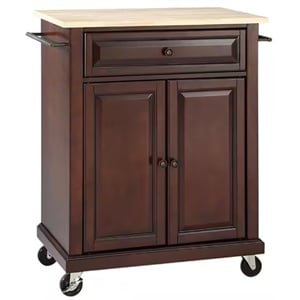 Crosley Furniture Natural Wood Top Portable Kitchen Cart in Mahogany