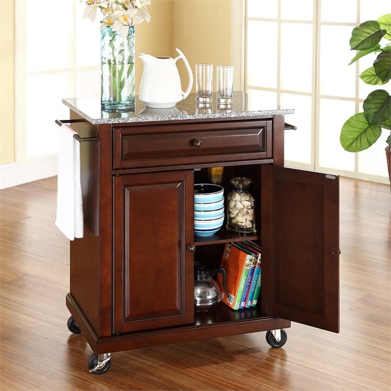 Crosley Furniture Wood Portable Kitchen Cart in Mahogany/Gray