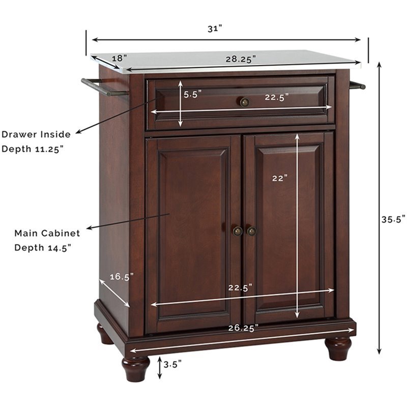 Crosley Furniture Cambridge Wood Top Portable Kitchen Island in Mahogany