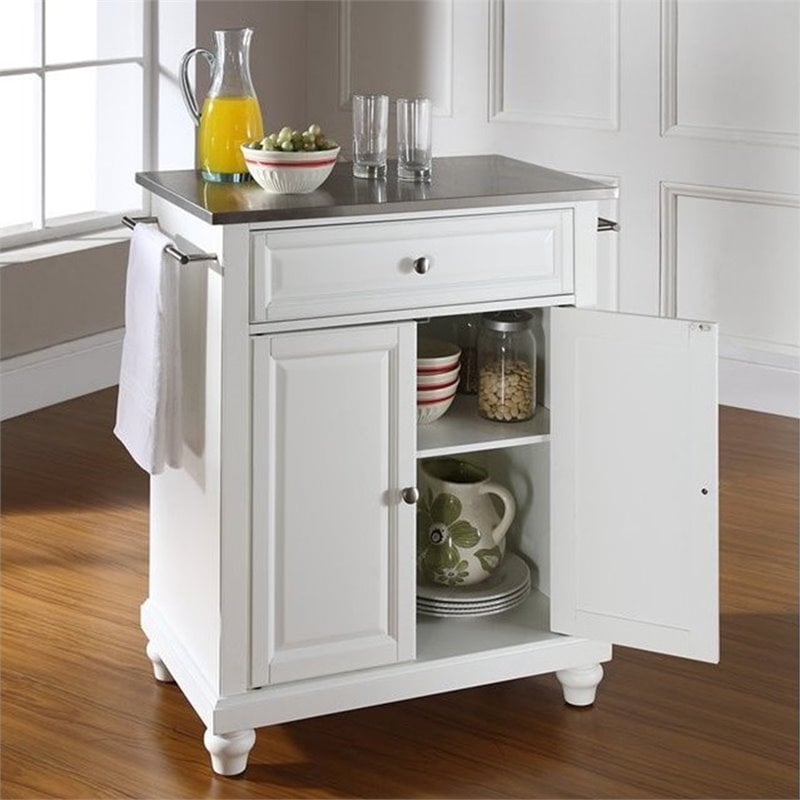 Crosley Furniture Cambridge Wood Top Portable Kitchen Island in White