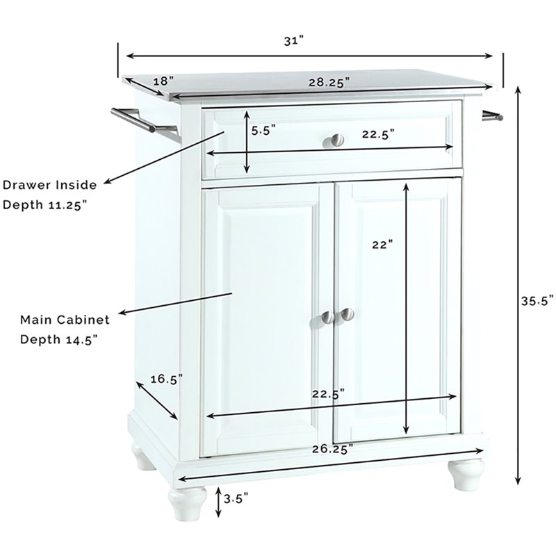 Crosley Furniture Cambridge Wood Top Portable Kitchen Island in White