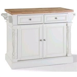 Crosley Furniture Oxford Wood Butcher Block Top Kitchen Island in White