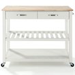 Crosley 2 Drawer Natural Wood Top Kitchen Cart in White
