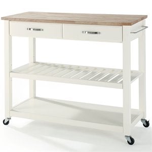 Crosley 2 Drawer Natural Wood Top Kitchen Cart in White