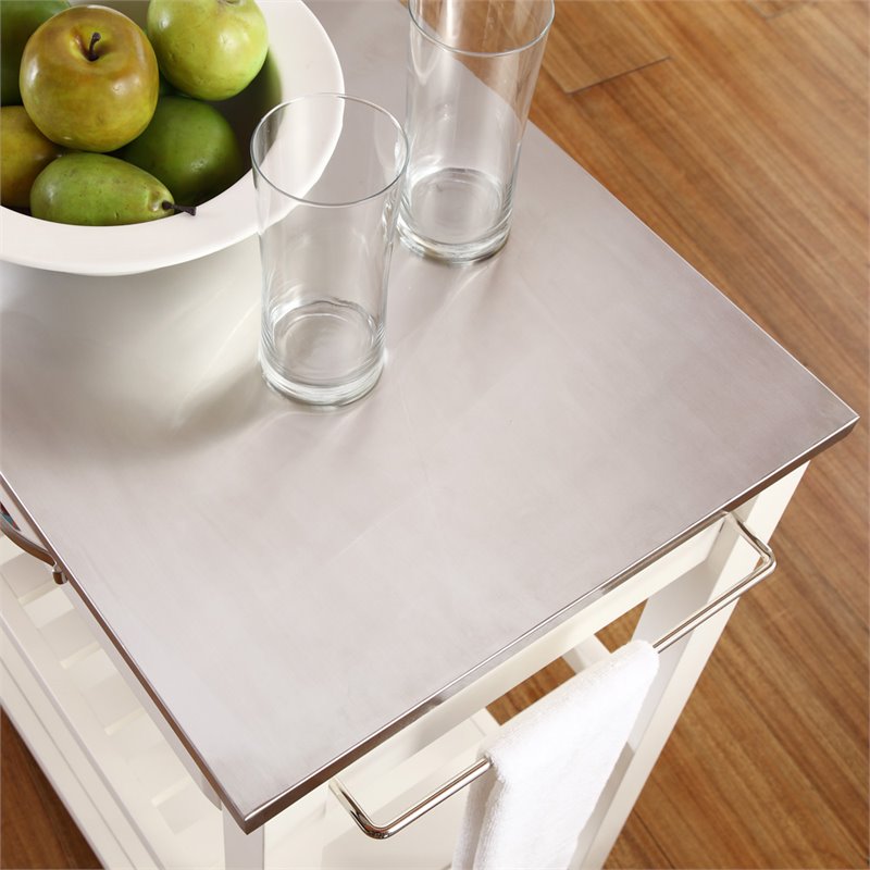 Crosley 2 Drawer Stainless Steel Top Kitchen Cart in White