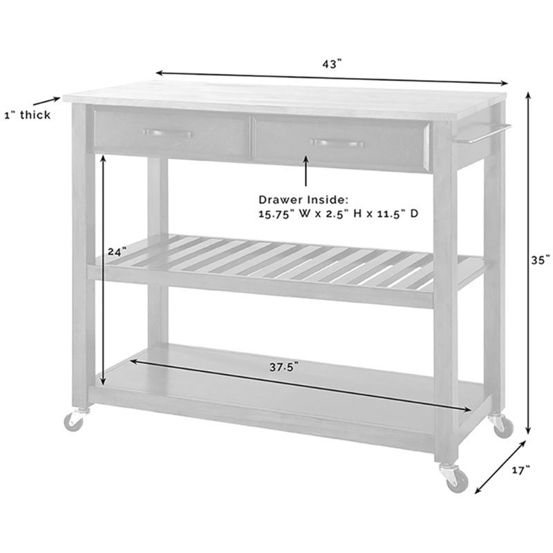 Crosley 2 Drawer Stainless Steel Top Kitchen Cart in White