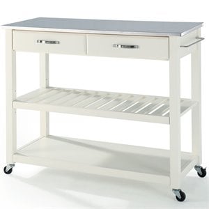 Crosley 2 Drawer Stainless Steel Top Kitchen Cart in White