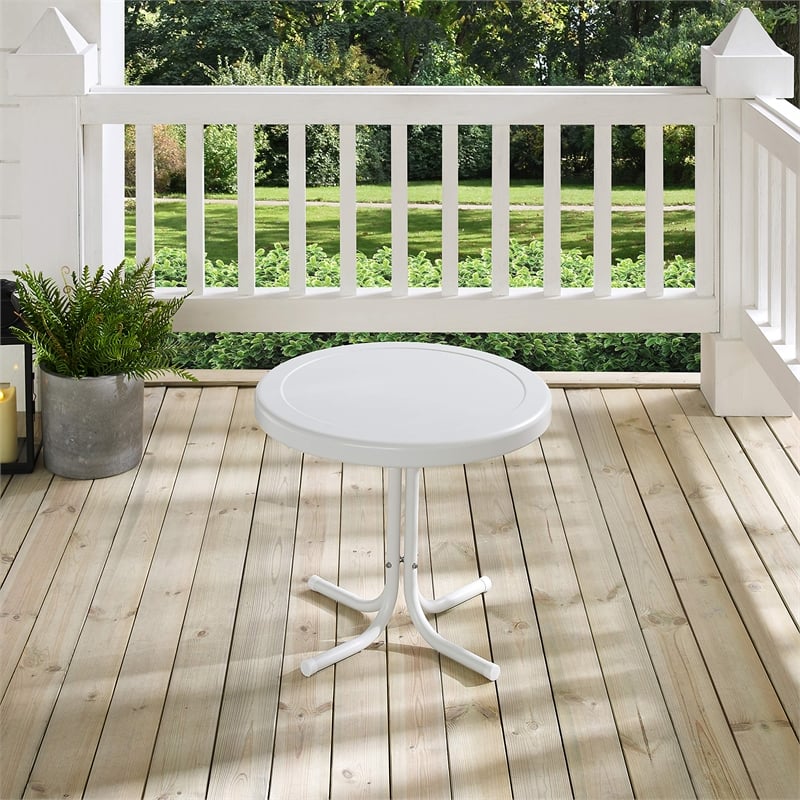 Crosley Furniture Retro Metal Steel Patio End Table in White
