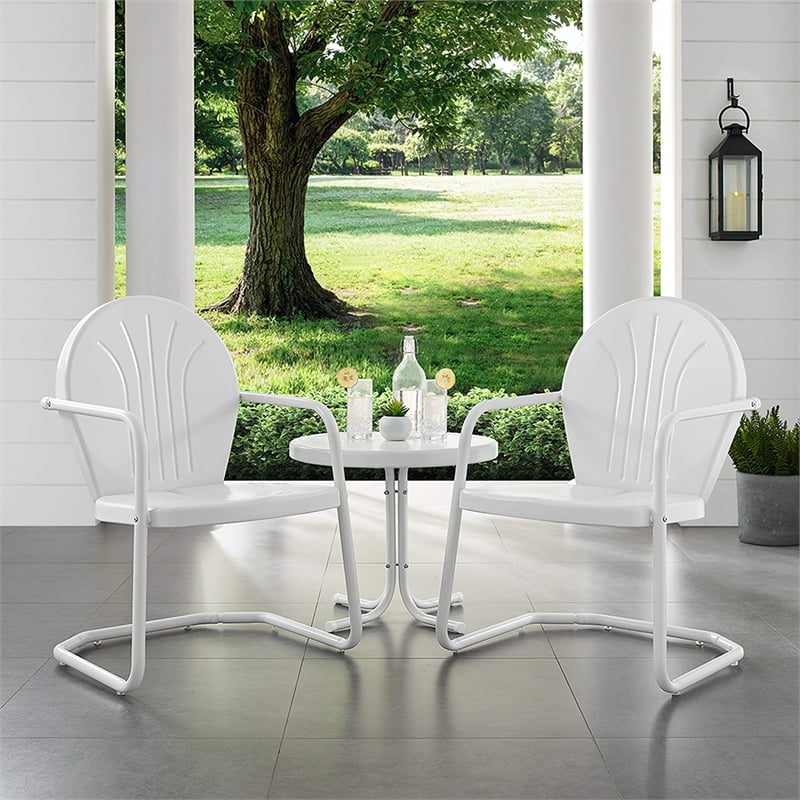 Crosley Furniture Griffith 3 Piece Metal Patio Conversation Set in White