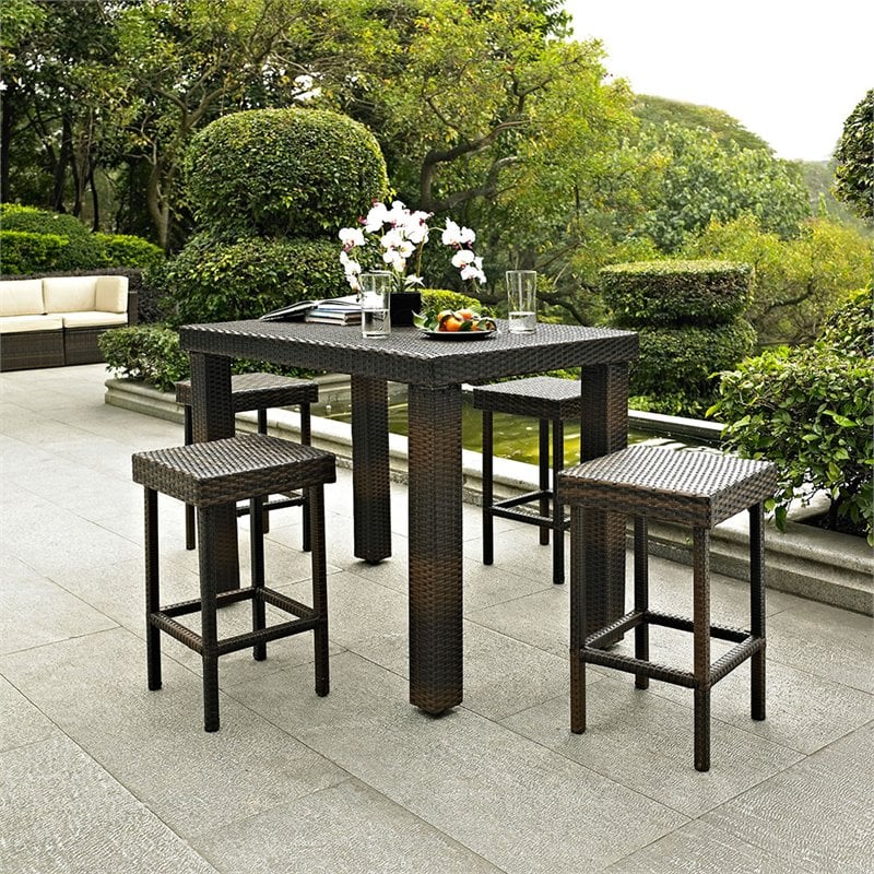 Crosley Palm Harbor 5 Piece Wicker Patio Counter Height Dining Set in Brown