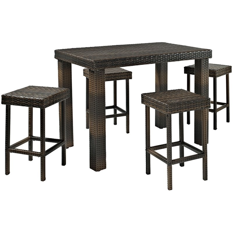 Crosley Palm Harbor 5 Piece Wicker Patio Counter Height Dining Set in Brown