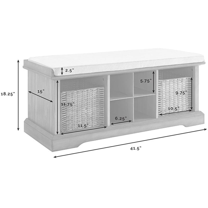 Crosley Furniture Brennan Wood Storage Entryway Bench with Baskets in White