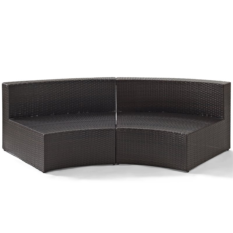 Crosley Catalina Wicker Curved Patio Sectional Sofa in Brown and Sand