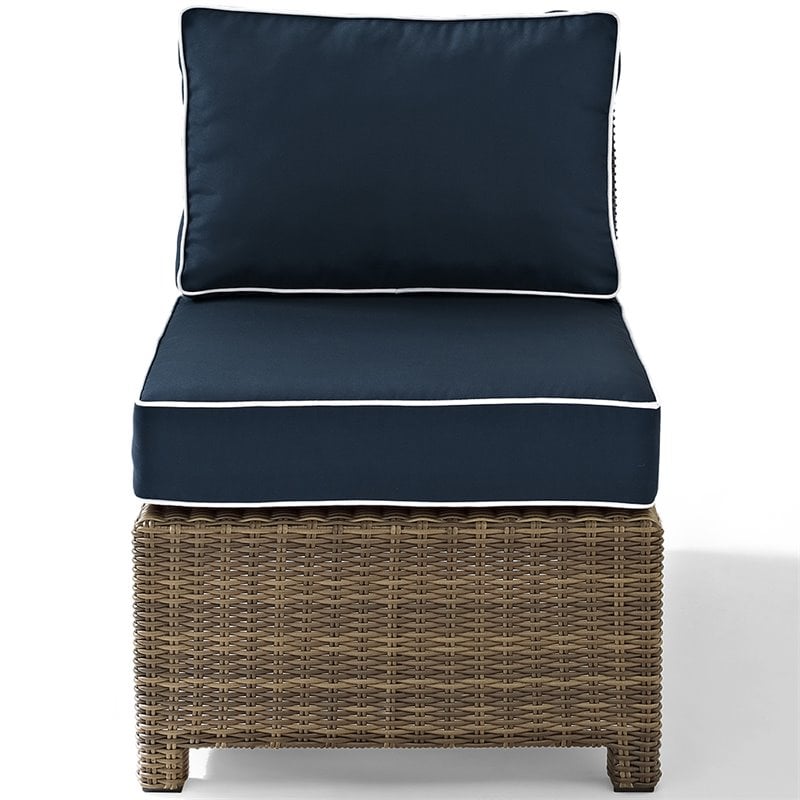 Crosley Furniture Bradenton Fabric Armless Patio Chair in Brown and Navy