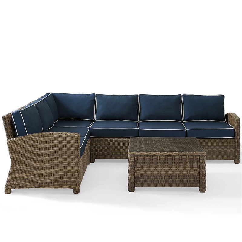 Crosley Furniture Bradenton 5 Piece Fabric Patio Sectional Set in Brown and Navy