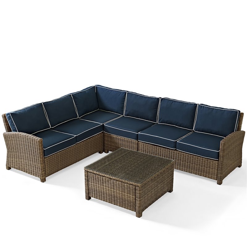 Crosley Furniture Bradenton 5 Piece Fabric Patio Sectional Set in Brown and Navy