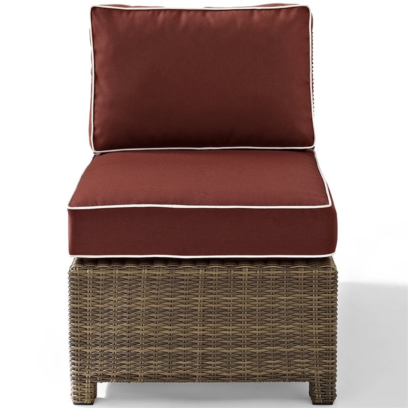 Crosley Furniture Bradenton Fabric Armless Patio Chair in Brown and Sangria Red