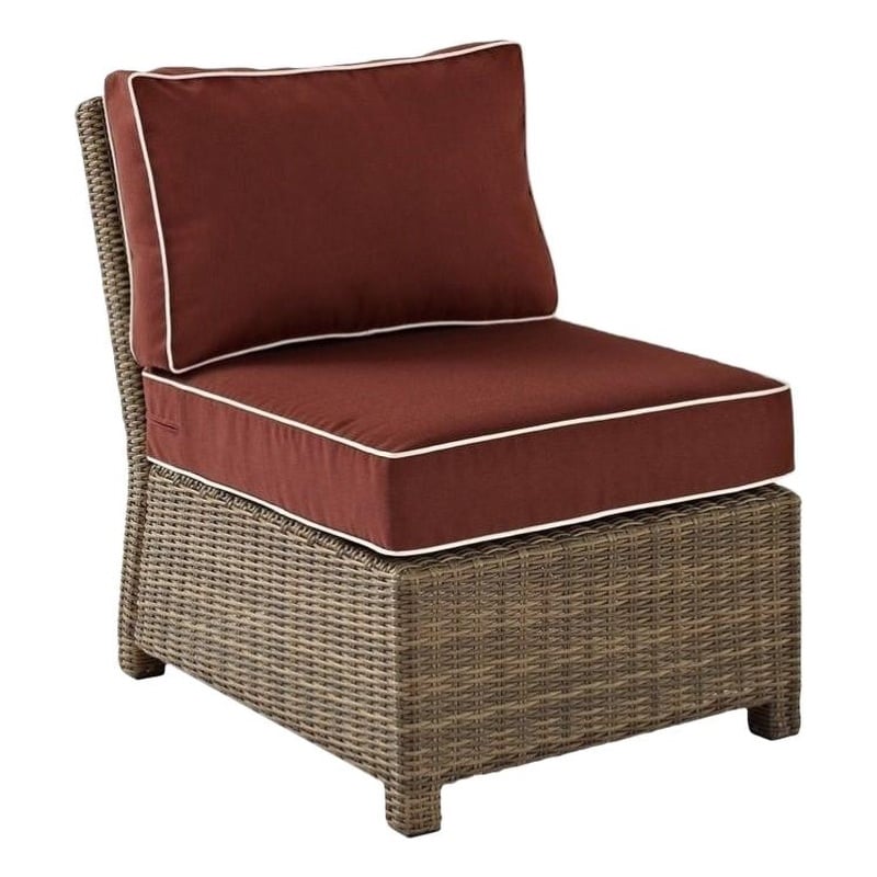 Crosley Furniture Bradenton Fabric Armless Patio Chair in Brown and Sangria Red