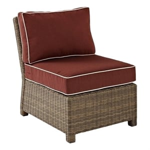 Crosley Furniture Bradenton Fabric Armless Patio Chair in Brown and Sangria Red