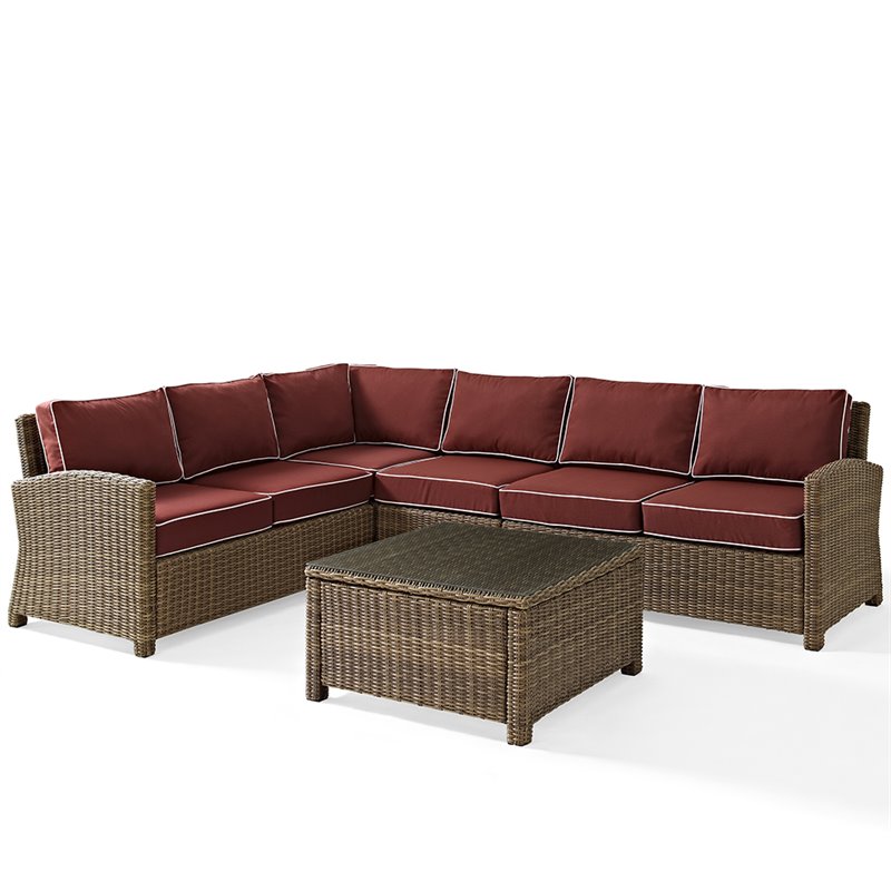 Crosley Furniture Bradenton 5 Piece Fabric Patio Sectional Set in Sangria Red