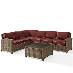 Crosley Furniture Bradenton 5 Piece Fabric Patio Sectional Set in Sangria Red