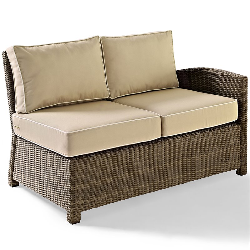 Crosley Furniture Bradenton Fabric Right Arm Patio Loveseat in Brown and Sand