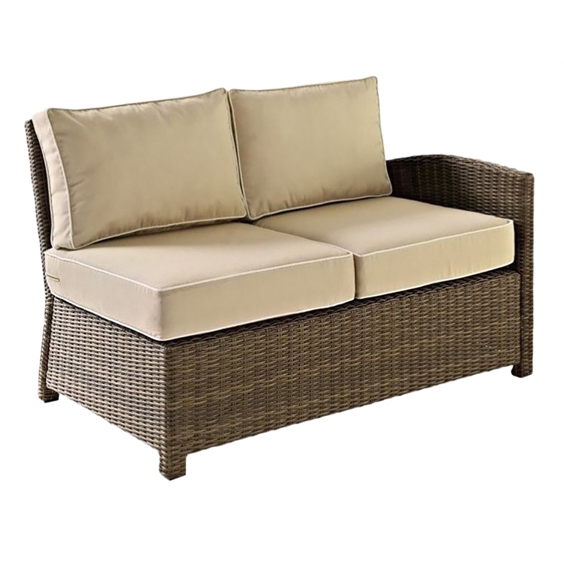 Crosley Furniture Bradenton Fabric Left Arm Patio Loveseat in Brown and Sand