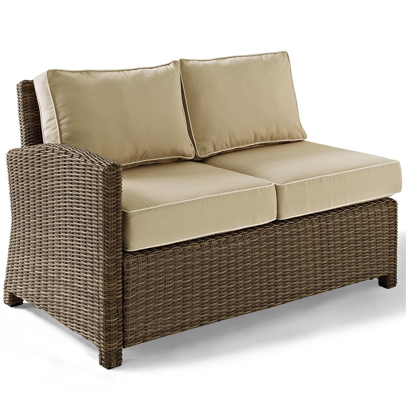 Crosley Furniture Bradenton Fabric Left Arm Patio Loveseat in Brown and Sand