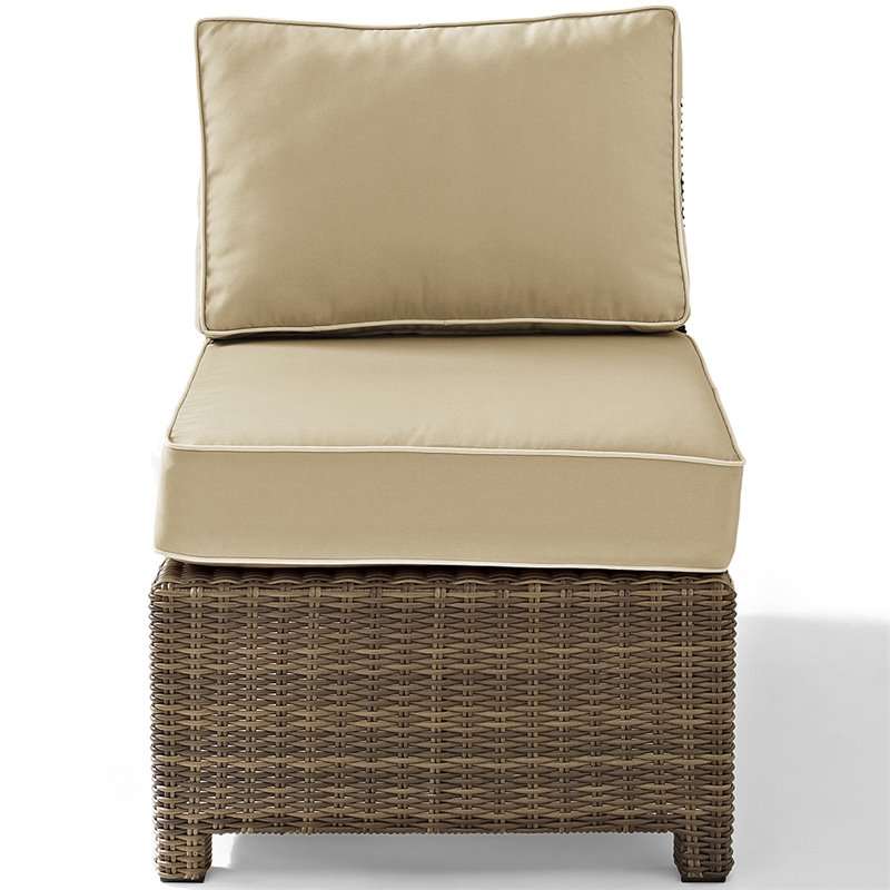 Crosley Furniture Bradenton Fabric Armless Patio Chair in Brown and Sand