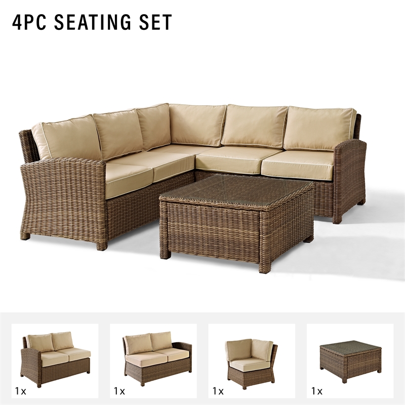 Crosley Furniture Bradenton 4 Piece Fabric Patio Sectional Set in Sand