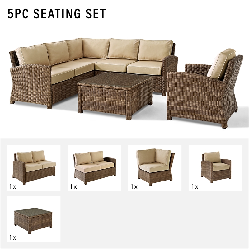 Crosley Furniture Bradenton 5 Piece Fabric Patio Sectional Set in Sand