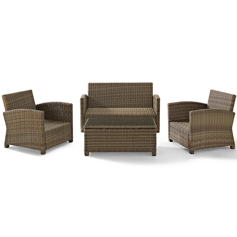 Crosley Furniture Bradenton 4 Piece Fabric Patio Sofa Set in Brown and Navy