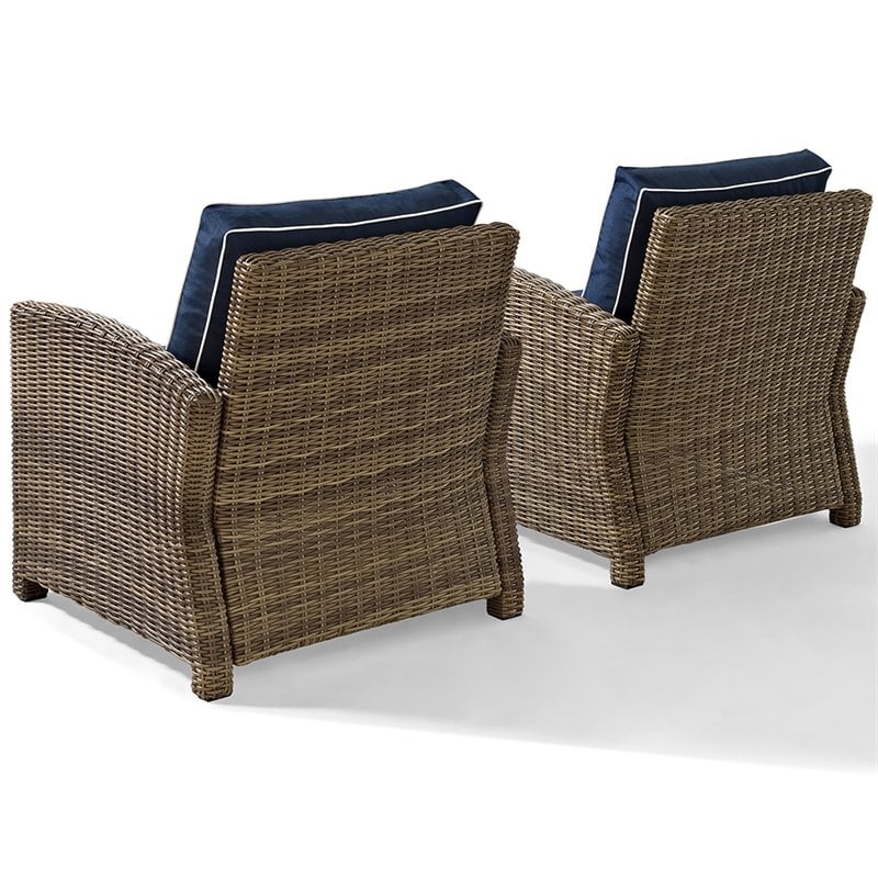 Crosley Furniture Bradenton Fabric Patio Chair in Brown and Navy (Set of 2)