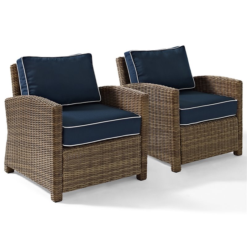 Crosley Furniture Bradenton Fabric Patio Chair in Brown and Navy (Set of 2)
