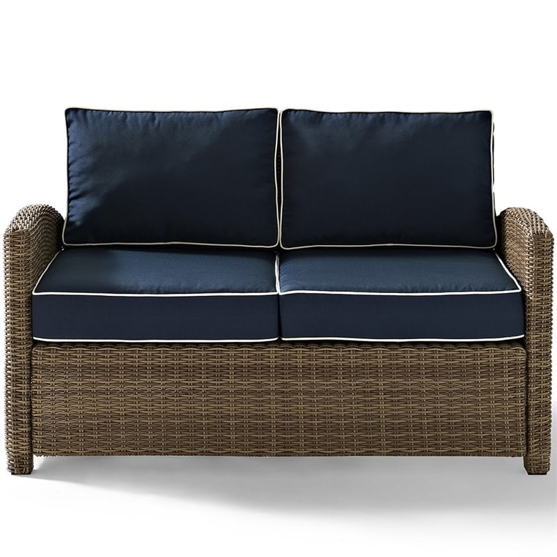 Crosley Furniture Bradenton 3 Piece Fabric Patio Sofa Set in Brown and Navy