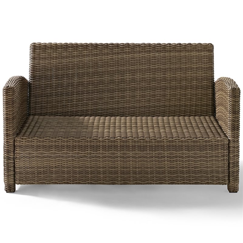 Crosley Furniture Bradenton Fabric Patio Loveseat in Brown and Sangria Red