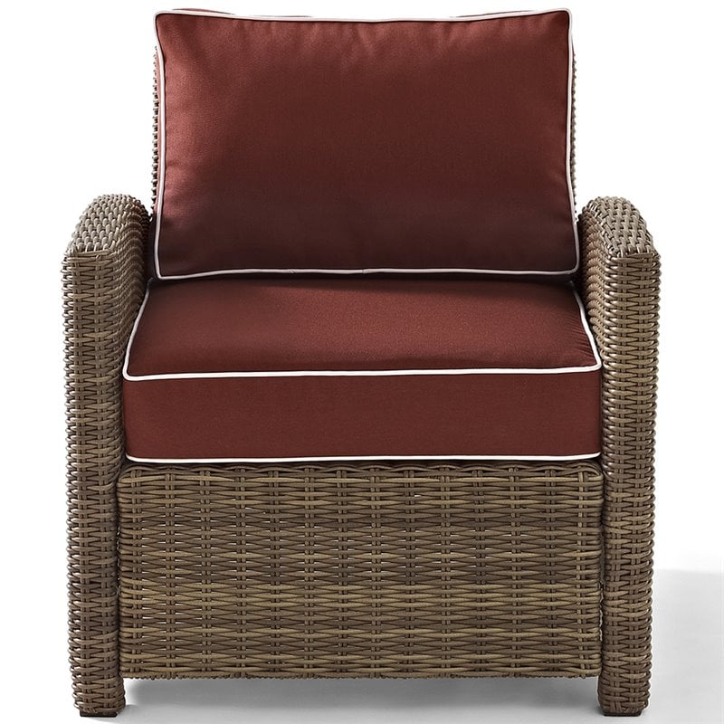 Crosley Furniture Bradenton Fabric Patio Chair in Brown and Sangria Red