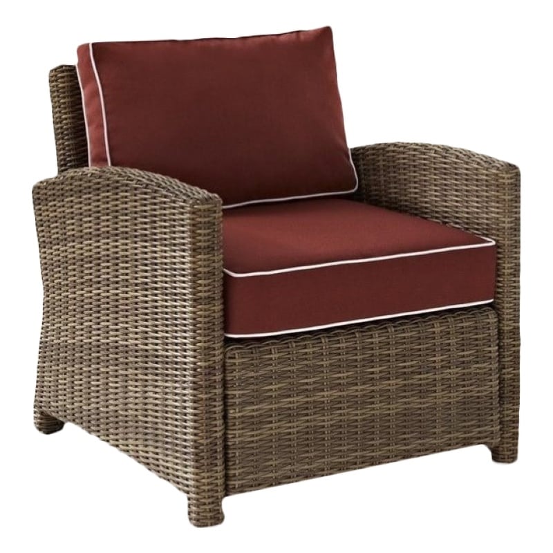 Crosley Furniture Bradenton Fabric Patio Chair in Brown and Sangria Red