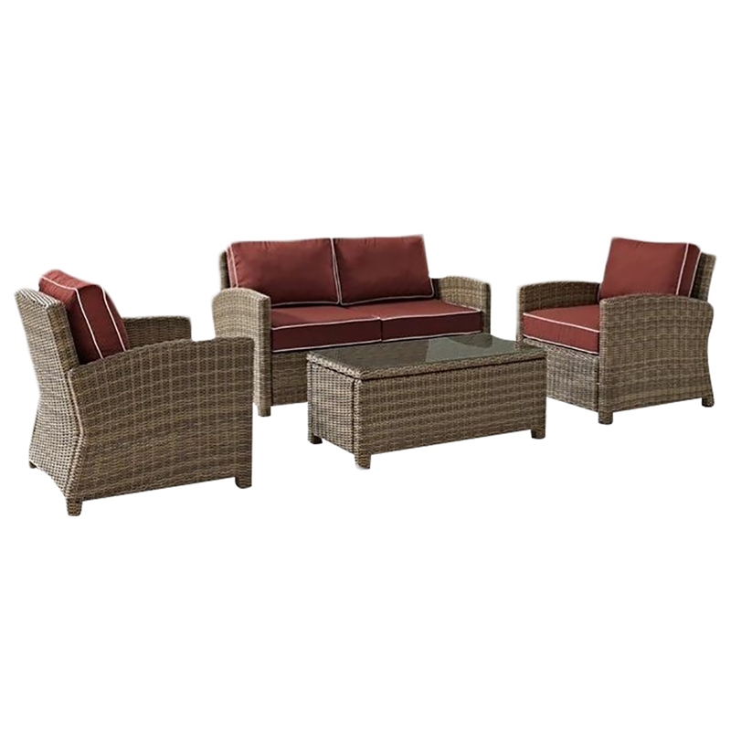 Crosley Furniture Bradenton 4 Piece Fabric Patio Sofa Set in Brown/Sangria Red