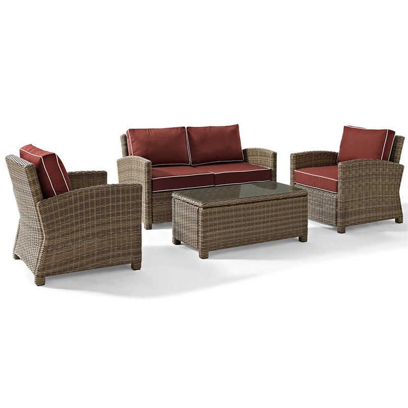 Crosley Furniture Bradenton 4 Piece Fabric Patio Sofa Set in Brown/Sangria Red