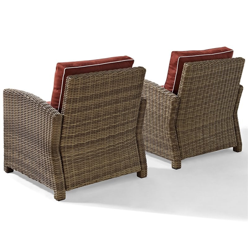 Crosley Furniture Bradenton Fabric Patio Chair in Brown/Sangria Red (Set of 2)