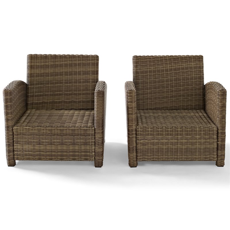 Crosley Furniture Bradenton Fabric Patio Chair in Brown/Sangria Red (Set of 2)