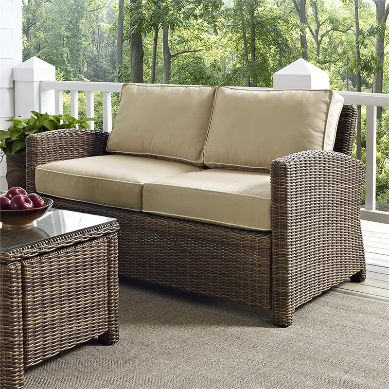 Crosley Furniture Bradenton Outdoor Fabric Patio Loveseat in Brown/Sand