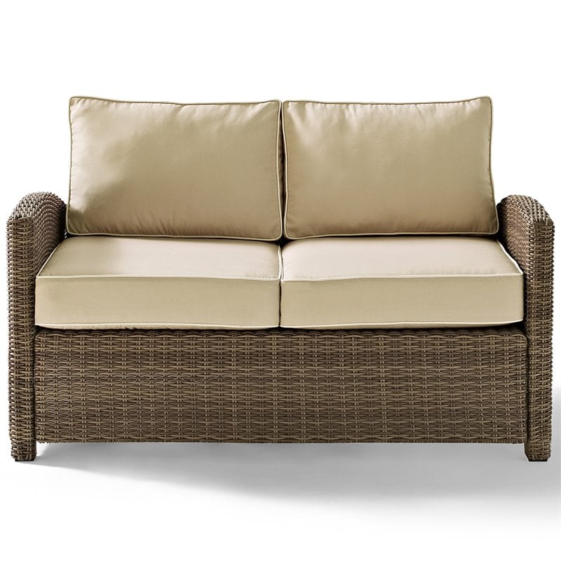 Crosley Furniture Bradenton Outdoor Fabric Patio Loveseat in Brown/Sand