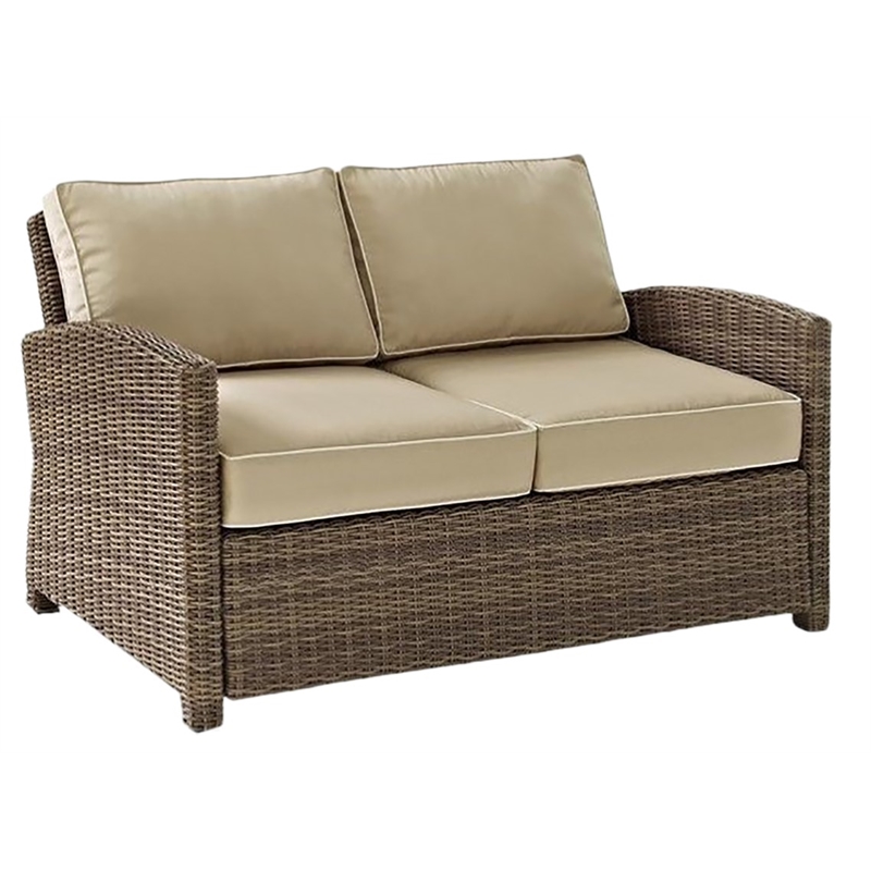 Crosley Furniture Bradenton Outdoor Fabric Patio Loveseat in Brown/Sand