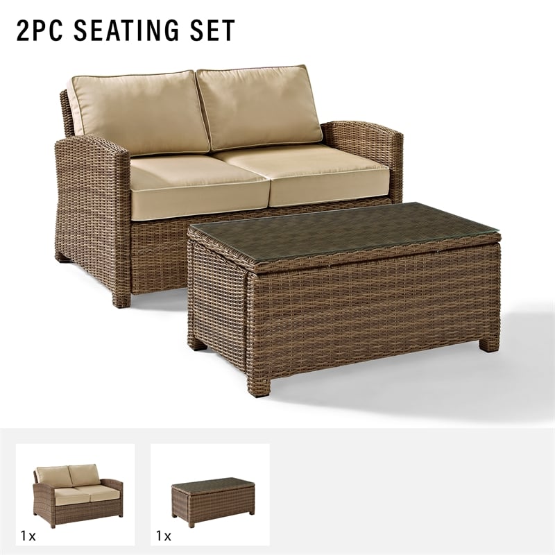 Crosley Furniture Bradenton 2 Piece Fabric Patio Sofa Set in Brown and Sand