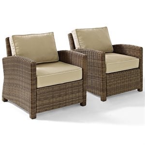Crosley Furniture Bradenton Fabric Patio Chair in Brown and Sand (Set of 2)